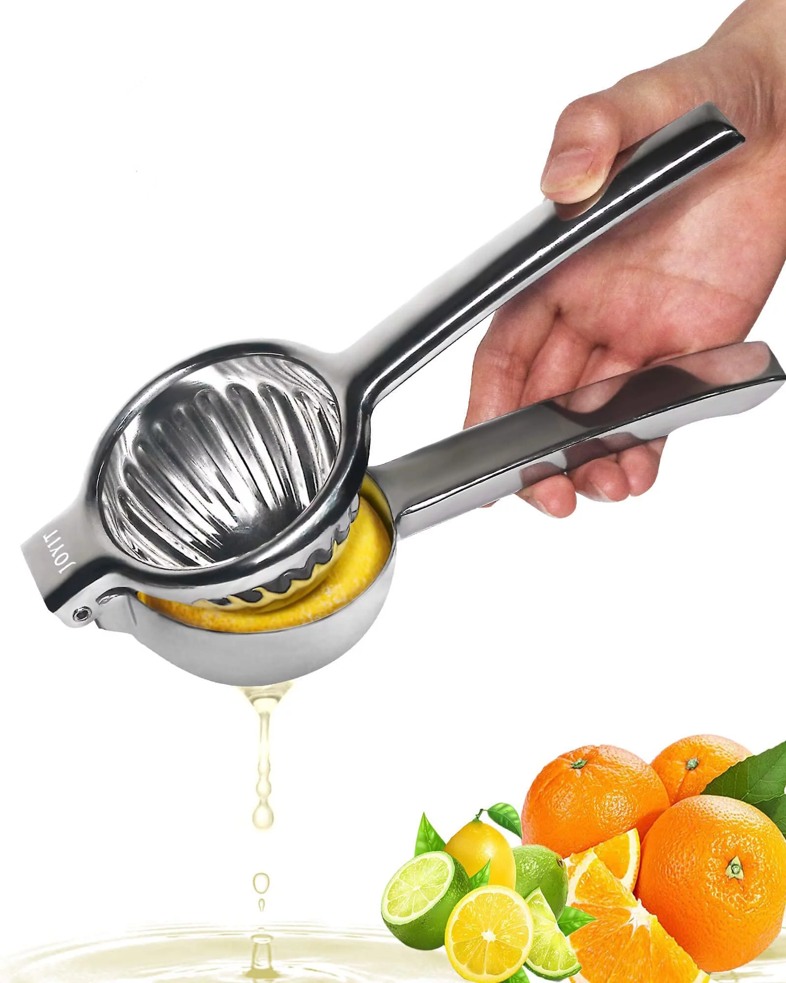 JOYIT Extra Large Lemon Squeezer, Stainless Steel Lime Squeezer, Premium Heavy Duty Lemon Juicer, Ergonomic Manual Citrus Juicer with Solid Metal Squeezer Bowl for Orange, Lemon and Lime
