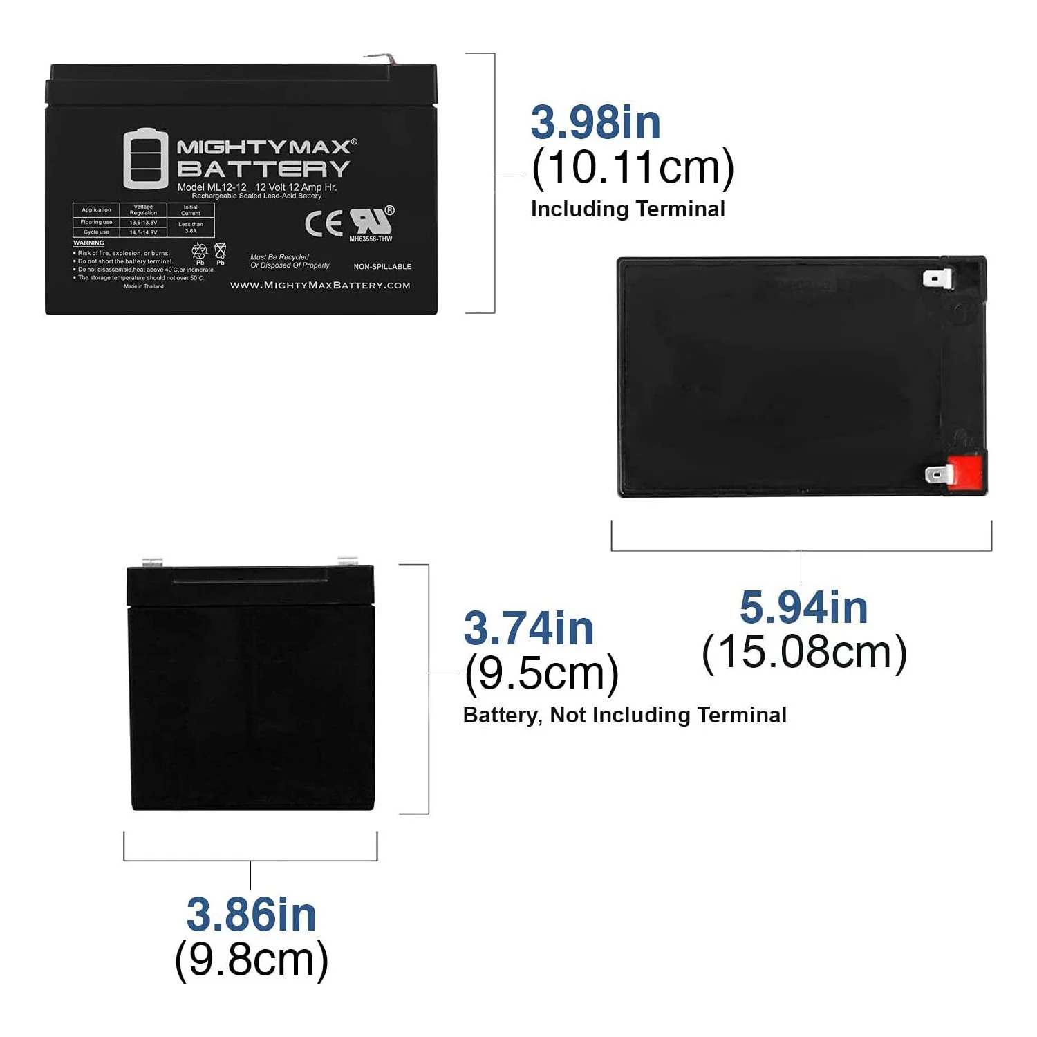 12V 12AH SLA Replacement Battery for MotoTec 36V Electric Pocket Scooter - 6 Pack