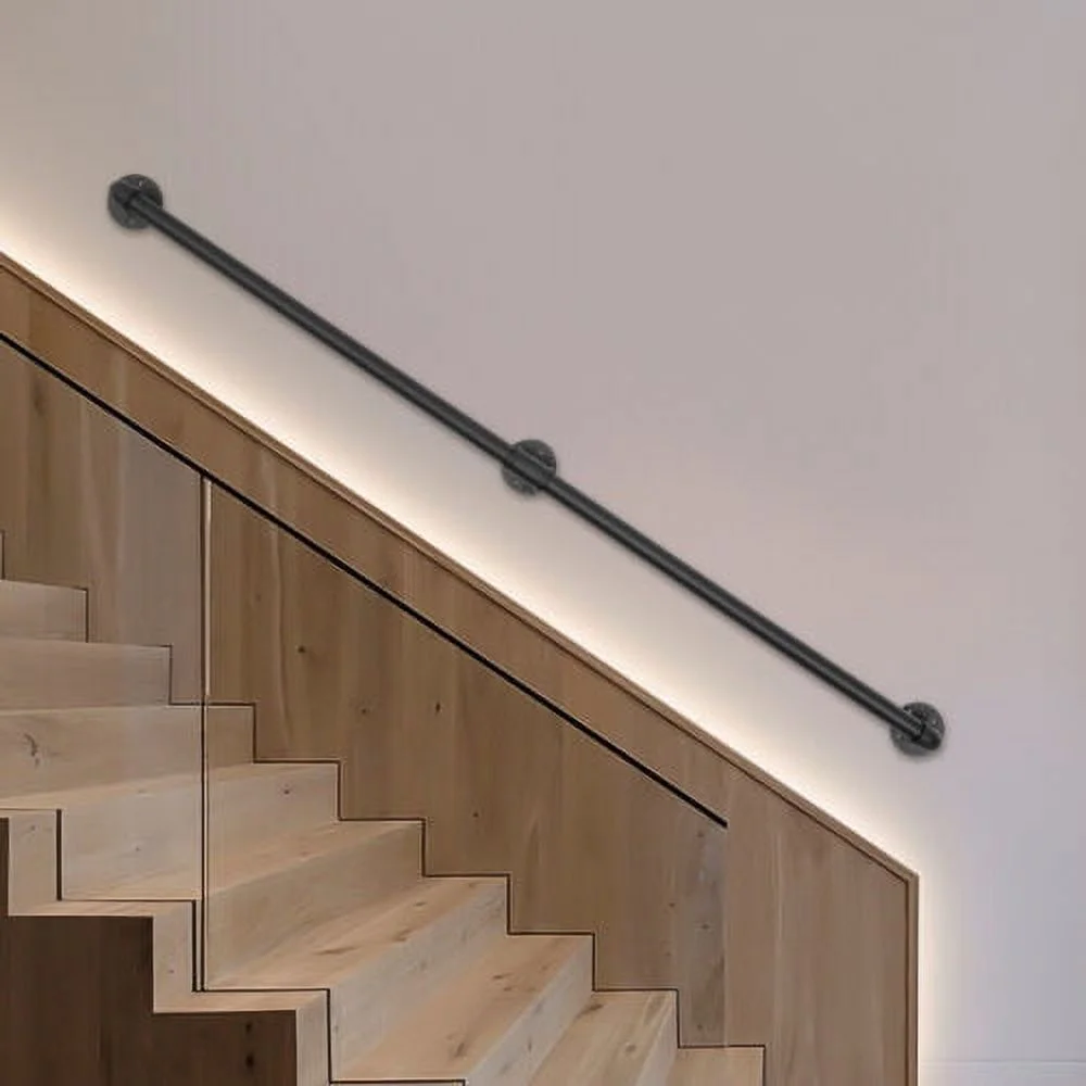 5ft Wall-mounted Handrail Stair Hand Rails Staircase Pipe Metal Handrail Black