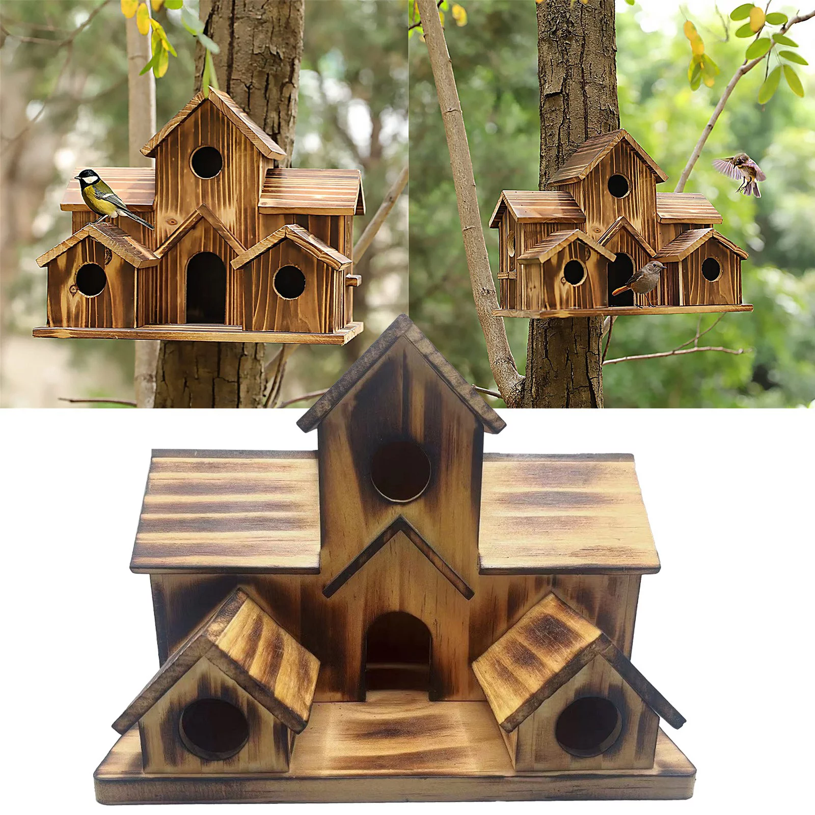 LLQkigsxse Squirrel Proof Mesh Bird House For Outside Hummingbird House With 6 Hole Bluebirds Finchs Hanging Big Birdhouse Nesting Box Birdhouse For Backyard/Courtyard/Patio Decor Boyfriend Gifts