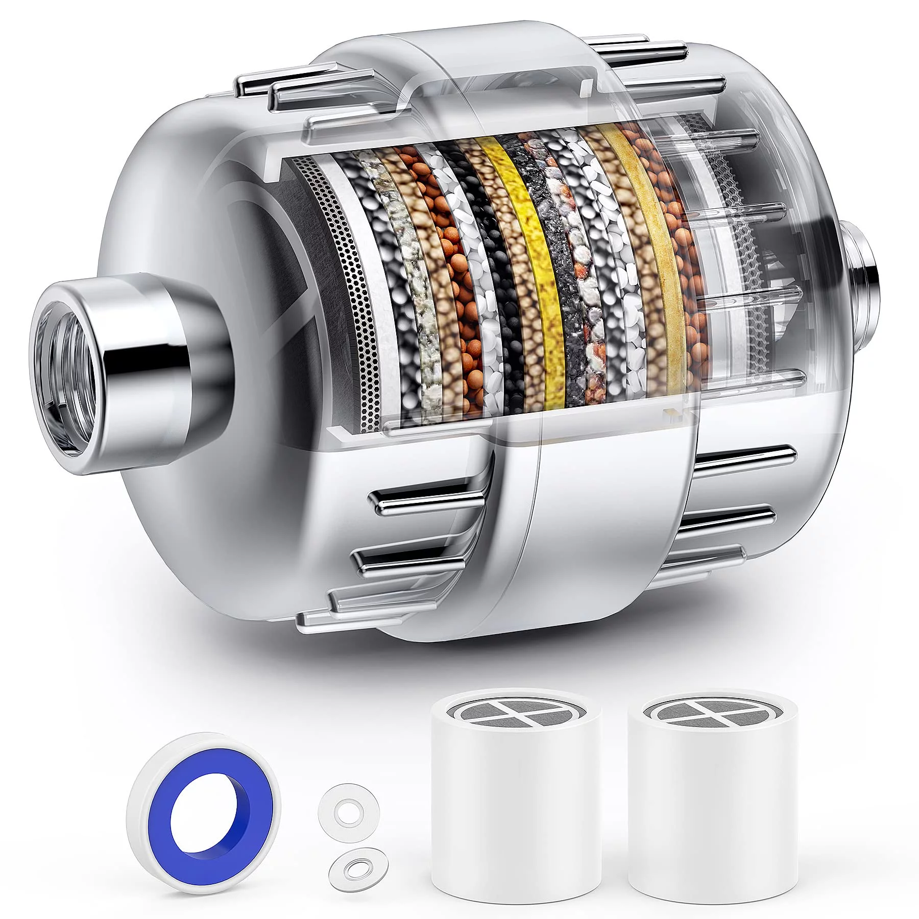 ZYVICXFJ Shower Head Filter for Hard Water - 20 Stage - 2 Replacement Cartridges - High Output Water Softener to Remove Chlorine and Fluoride - Silver