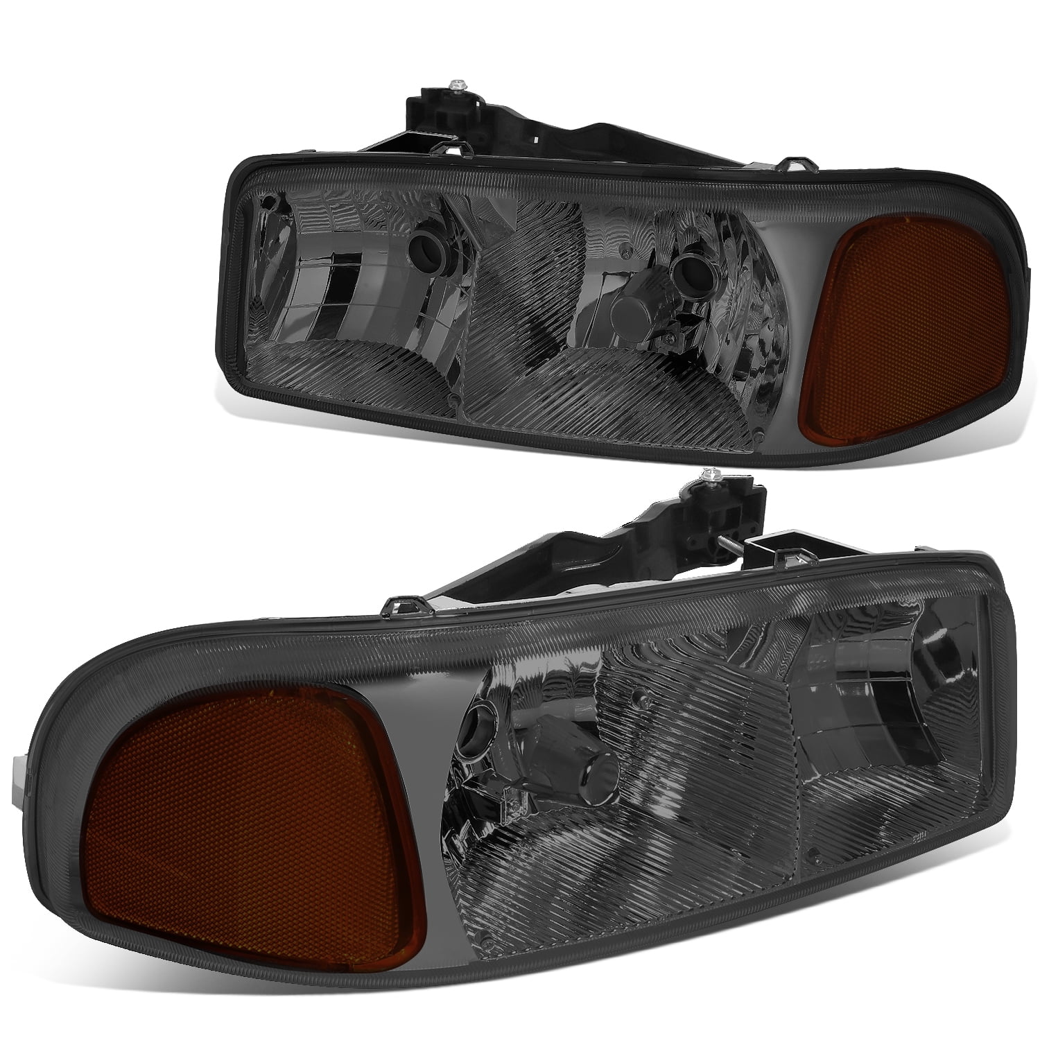 DNA Motoring HL-OH-SIE99-SM-AM For 1999 to 2007 GMC Sierra Yukon GMT800 OE Headlight Smoked Housing Amber Corner Headlamps 00 01 02 03 04 05 06