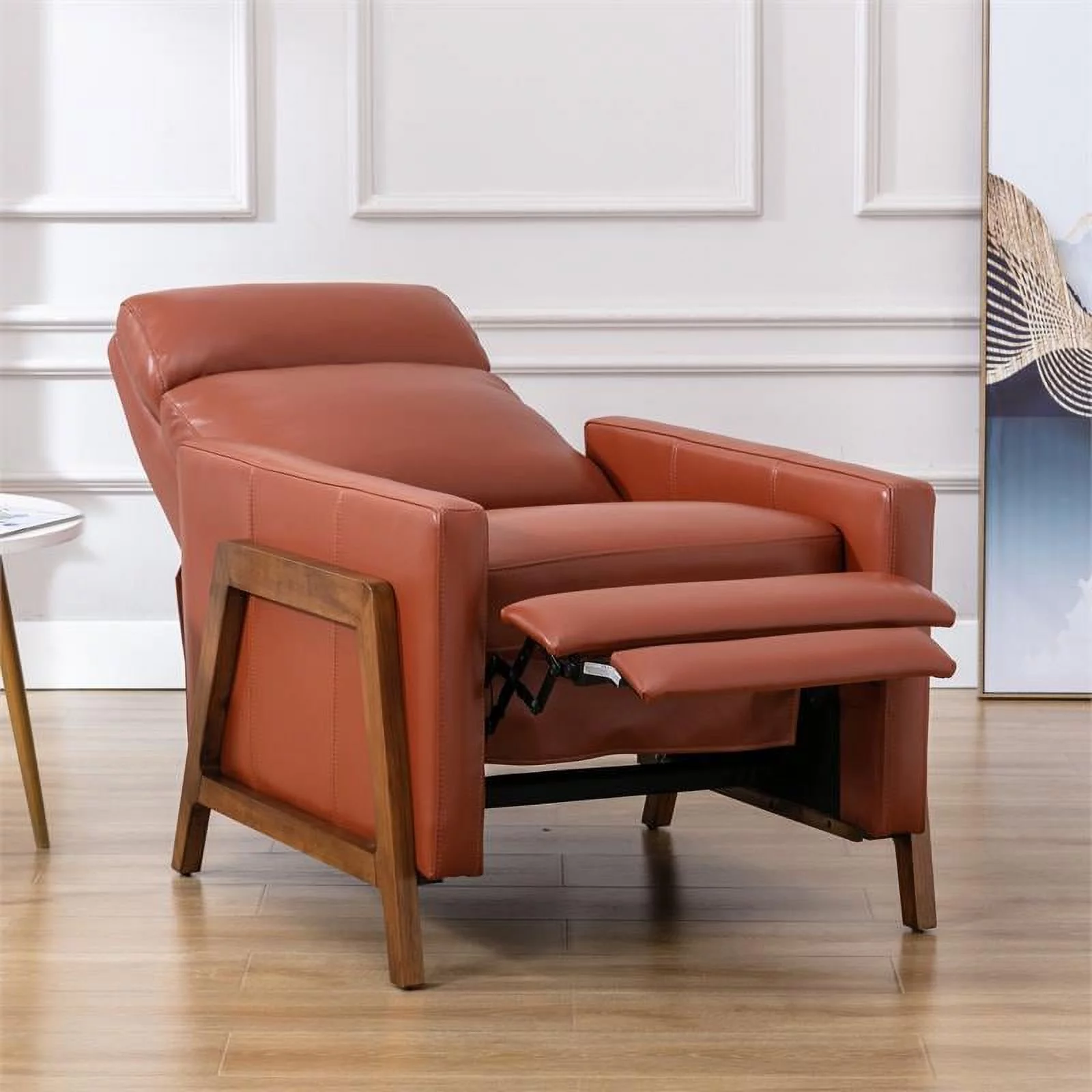 Bowery Hill Modern Leather Push Back Recliner in Caramel Finish