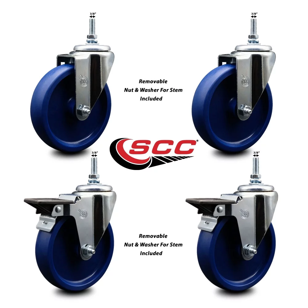 Solid Polyurethane Swivel Threaded Stem Caster Set of 4 w/5