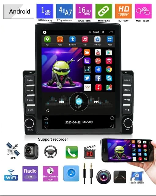 Double Din Car Stereo, 9.7in LCD Vertical Screen, USB Ports, Mirror Link, WiFi GPS, Car Stereo FM Radio Receiver Multimedia Player for 11