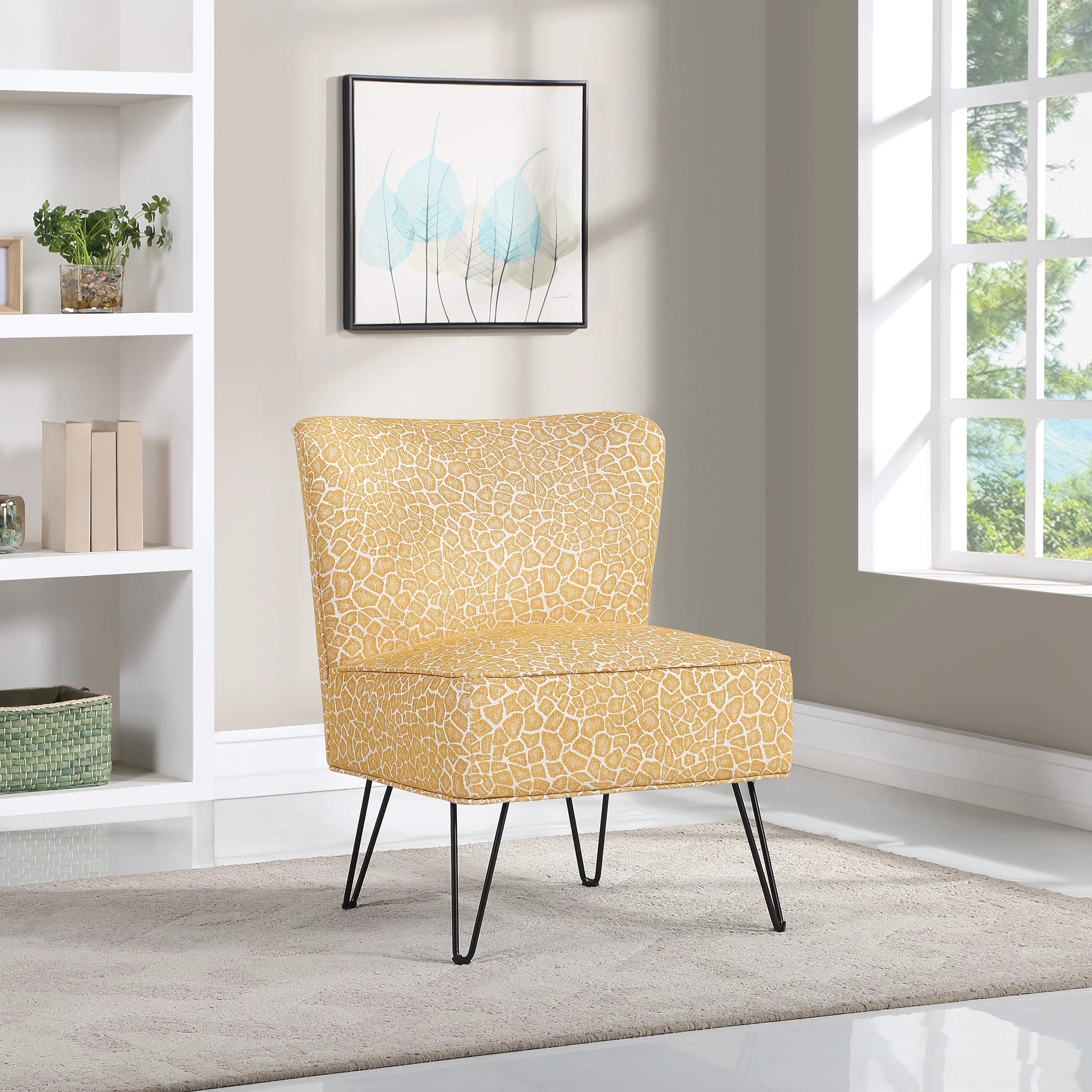 OSP Home Furnishings Alea Accent Chair in Cream Navy Speck Fabric with Black Legs