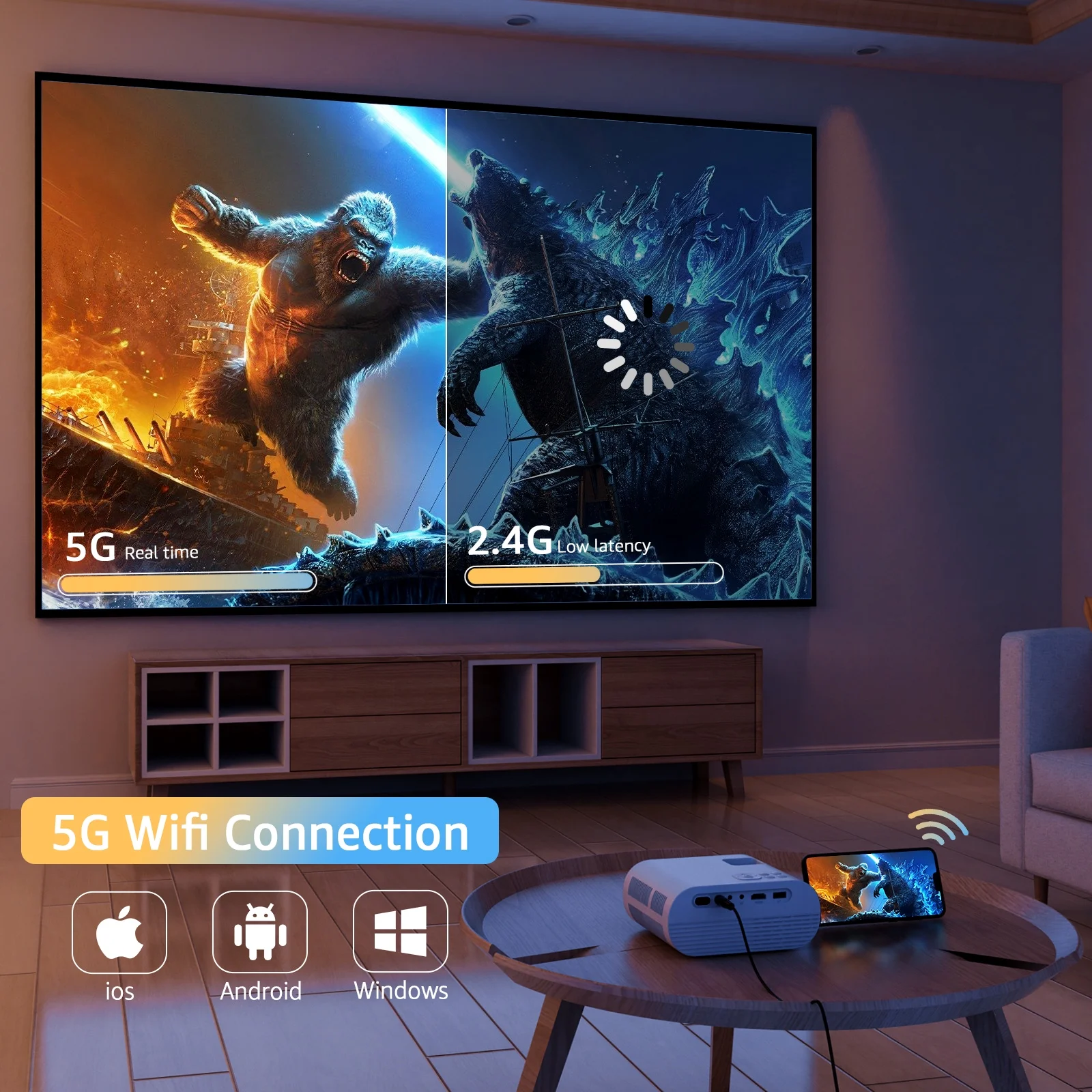 Roconia 5G Wifi Mini Projector with Bluetooth 5.1& 100