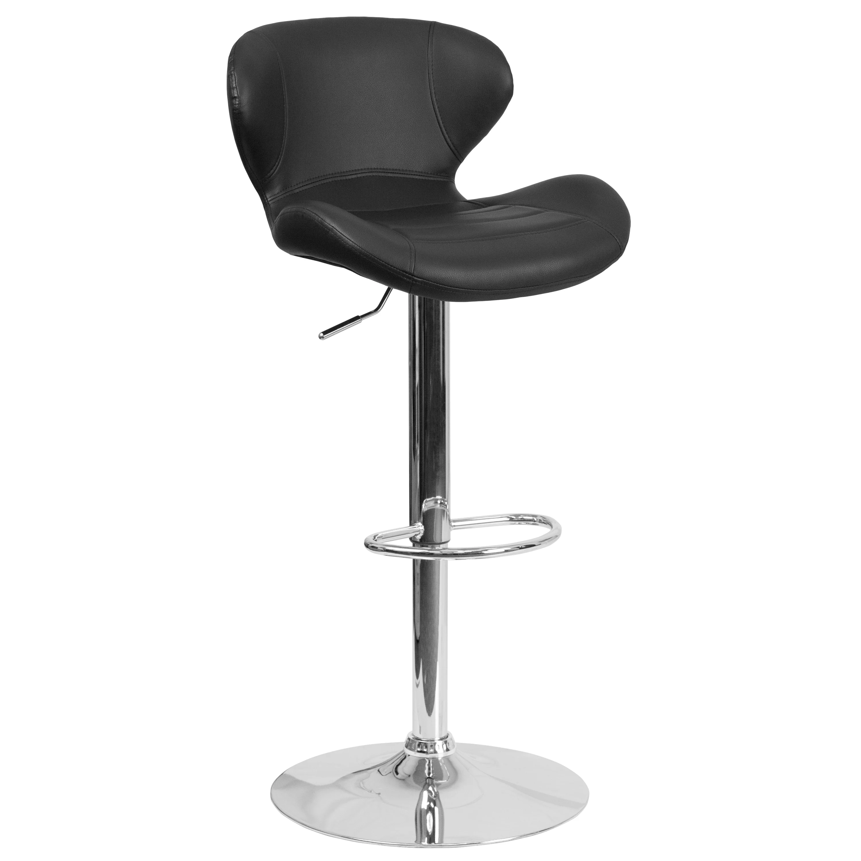 Emma + Oliver Black Vinyl Adjustable Height Curved Back Barstool