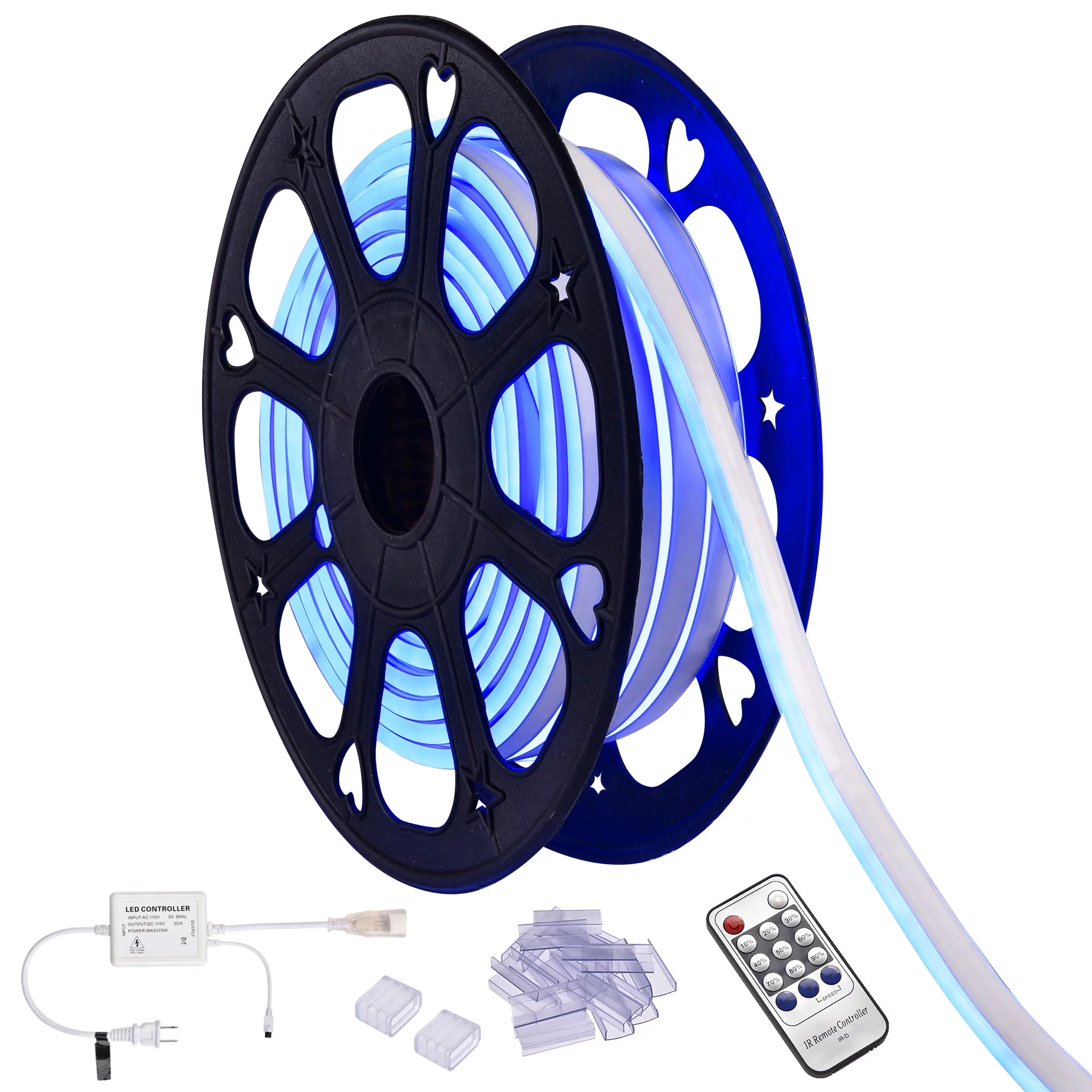 DELight 50FT 2-Sided LED Neon Light DIY Adjustable IP65 Waterproof Remote for Home Garden Decor Blue