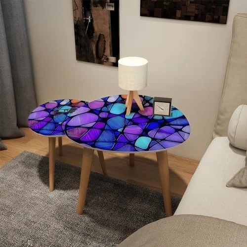 SQWCFD Small Coffee Nesting  Abstract Stained Glass Mosaic Triangle End  Center   Modern   Room Bedroom Balcony