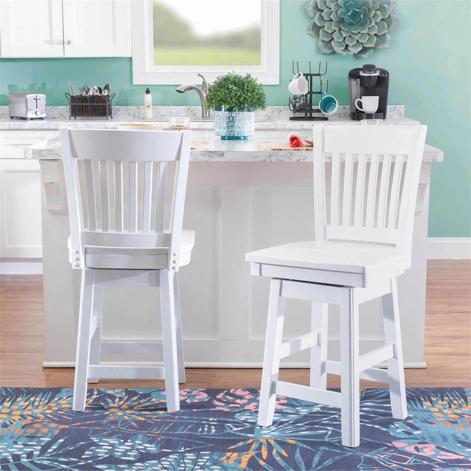 Pemberly Row Solid Beechwood Slat Back Swivel 24