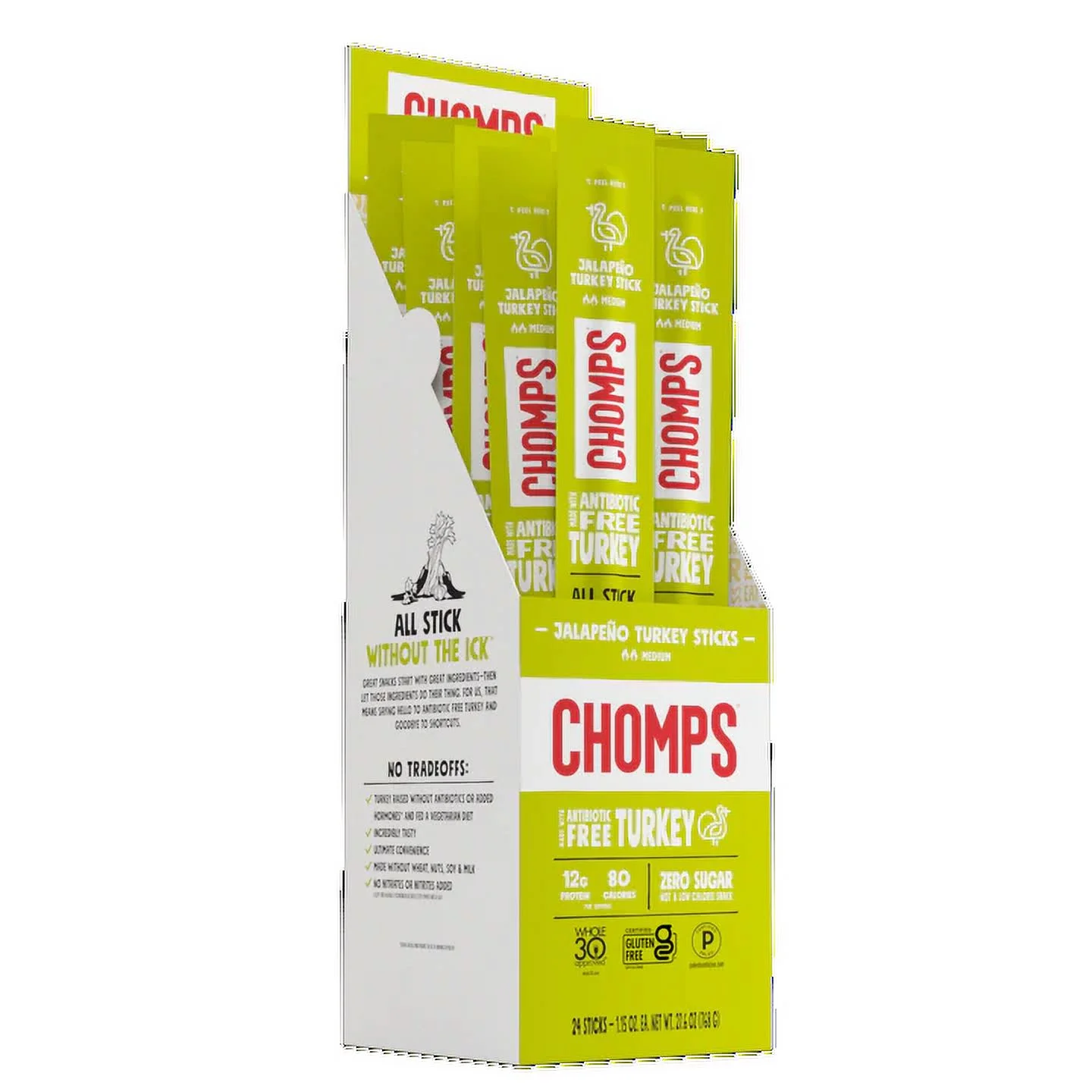CHOMPS Jalapeño Turkey Jerkey Sticks 24ct 1.15oz