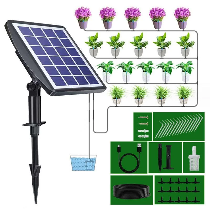 Solar Automatic Drip Irrigation Kit System, Solar Auto Watering Gardening System for 10-15 Potted Plants with Anti-Siphoning Device & 1-600s Timer Modes for Outdoor