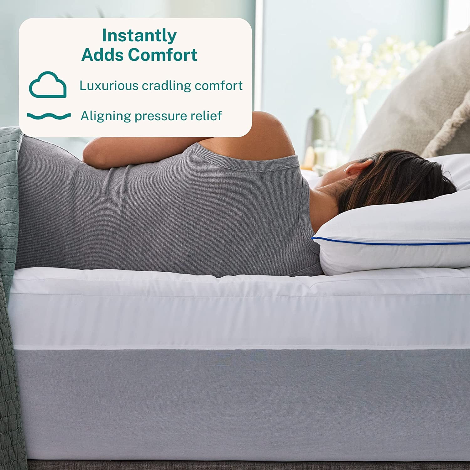 LIANMEI Dual Layer 4 Inch Memory Foam Mattress Topper, King Size, Ultra Soft Support, 3 Inch Cooling Gel Memory Foam Plus 1 Inch Fluffy Pillow Top Cover