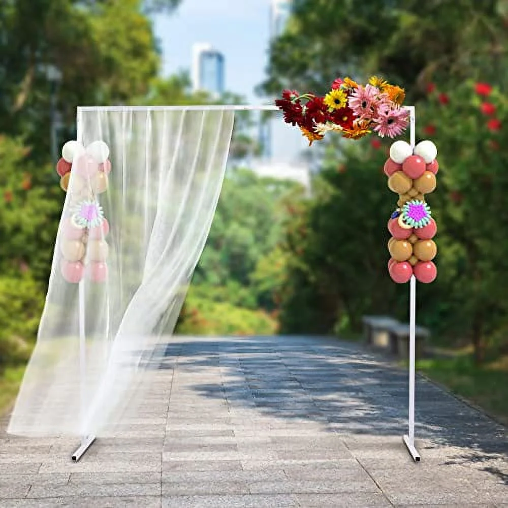 6.6 Ft (2M) Metal Wedding Arch Stand with Bases, Balloon Square Arch Backdrop Stand Floral Frame Kit for Wedding Ceremony Birthday Decoration(WHITE)