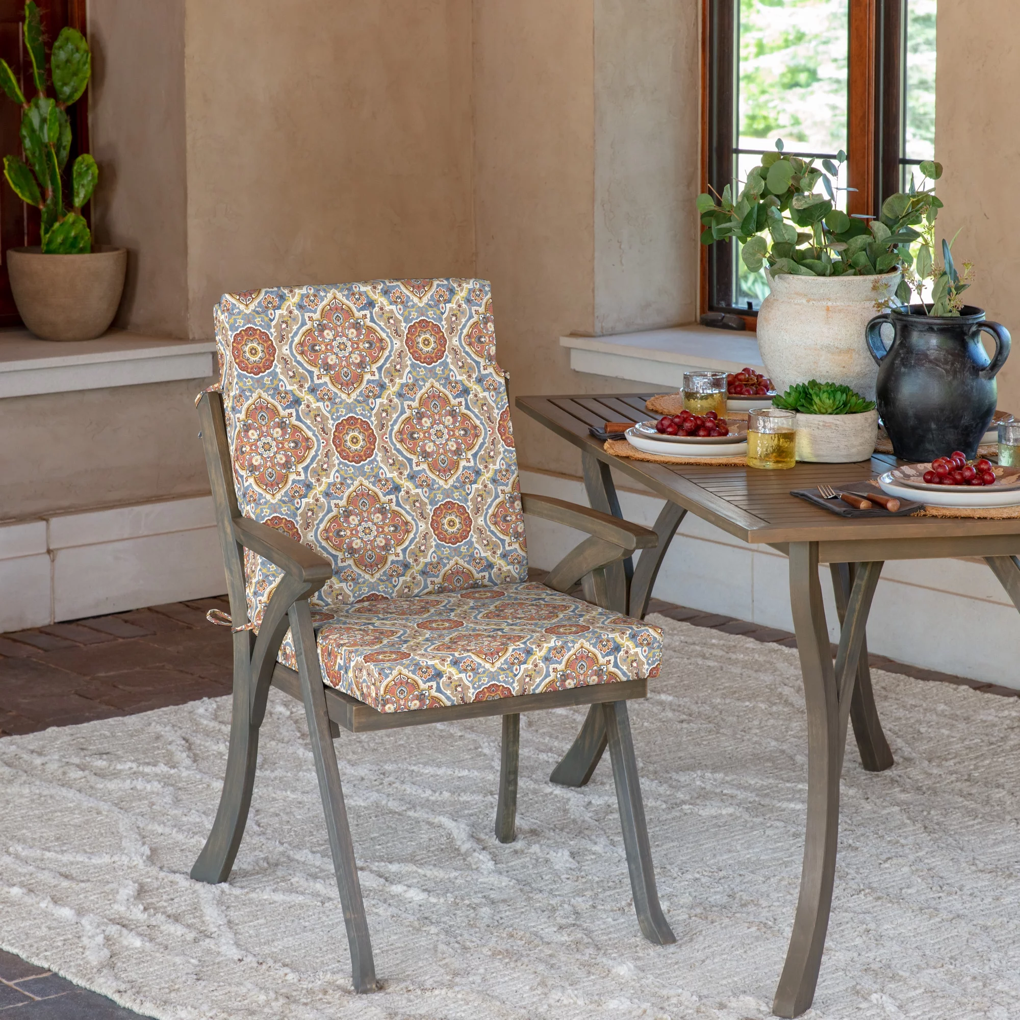 Arden Selections Outdoor Dining Chair Cushion 20 x 20, Water Repellent, Fade Resistant 20 x 20, Global Vintage Medallion