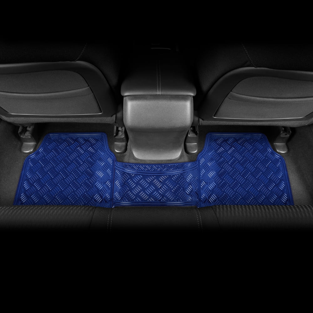 Universal Fit Metallic Design Car Floor Mats-Heavy Duty All Weather with Rubber Backing (Navy Blue)