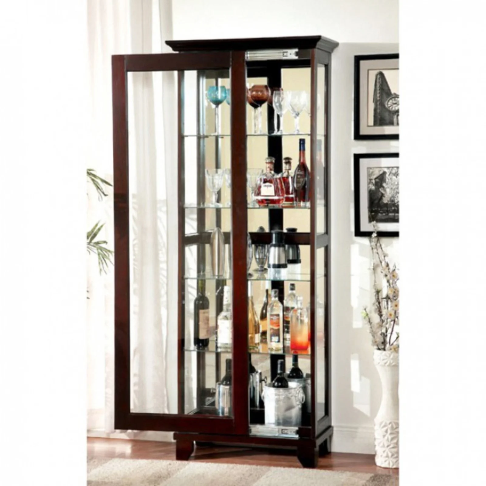 Benzara Curio Cabinate In Cappuccino Finish