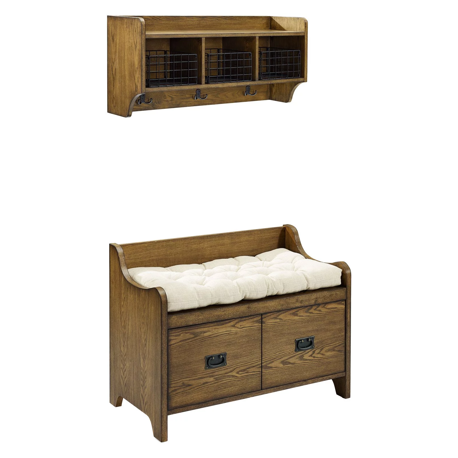 Crosley KF60003WH 2 Piece Fremont Entryway Kit - Bench, Shelf, Distressed White