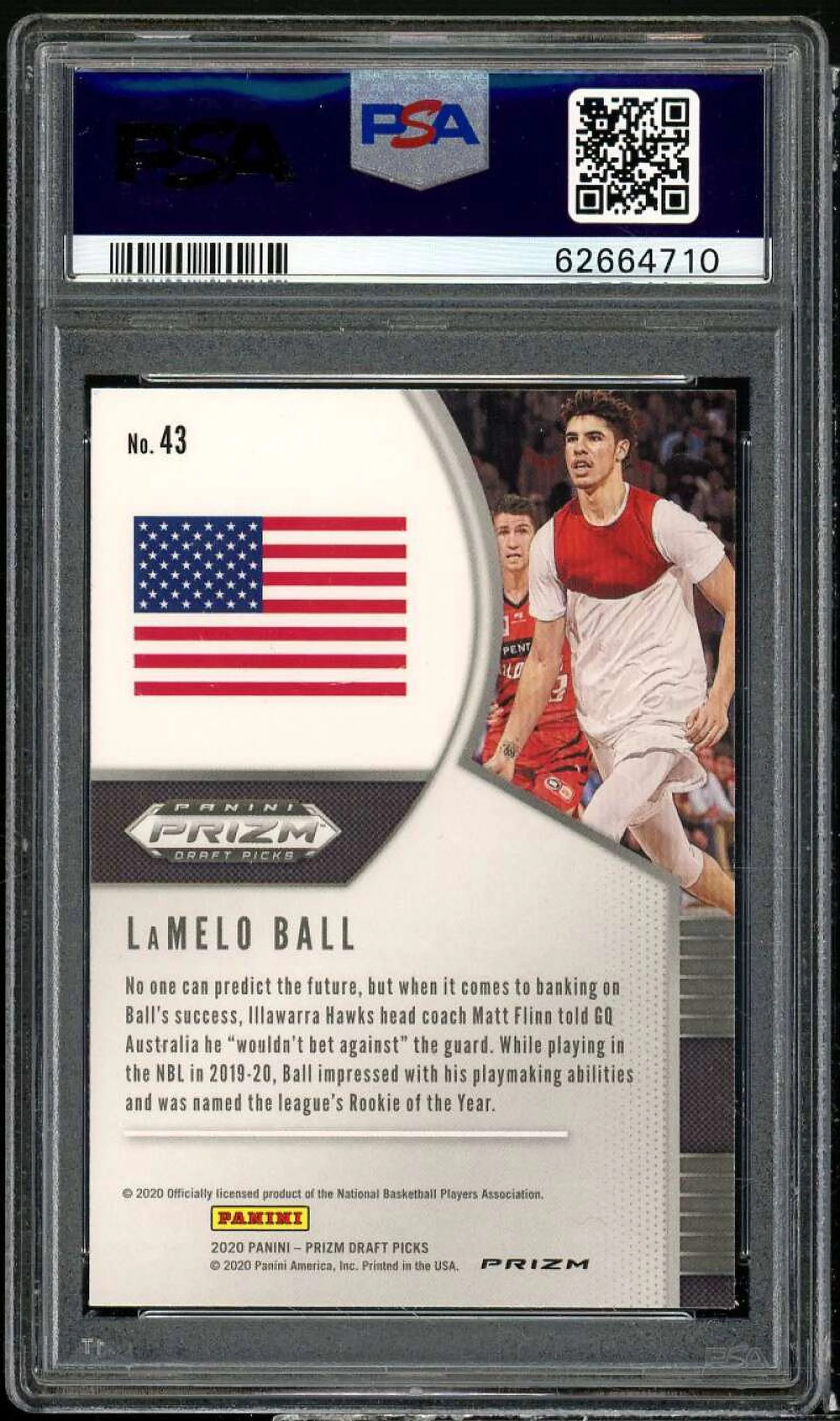 LaMelo Ball Rookie Card 2020-21 Panini Prizm DP Red/White/Blue Prizm #43 PSA 9