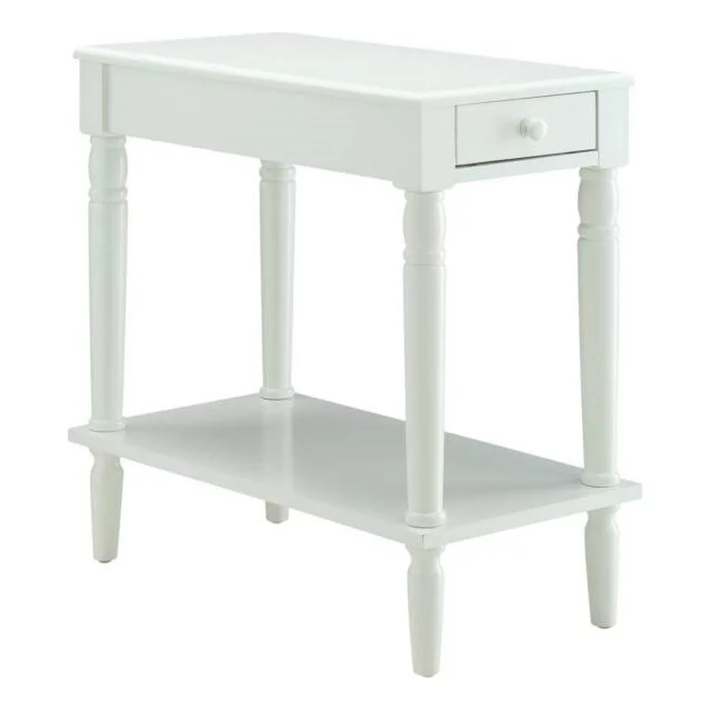 Pemberly Row Traditional Wood End Table with Drawer in White