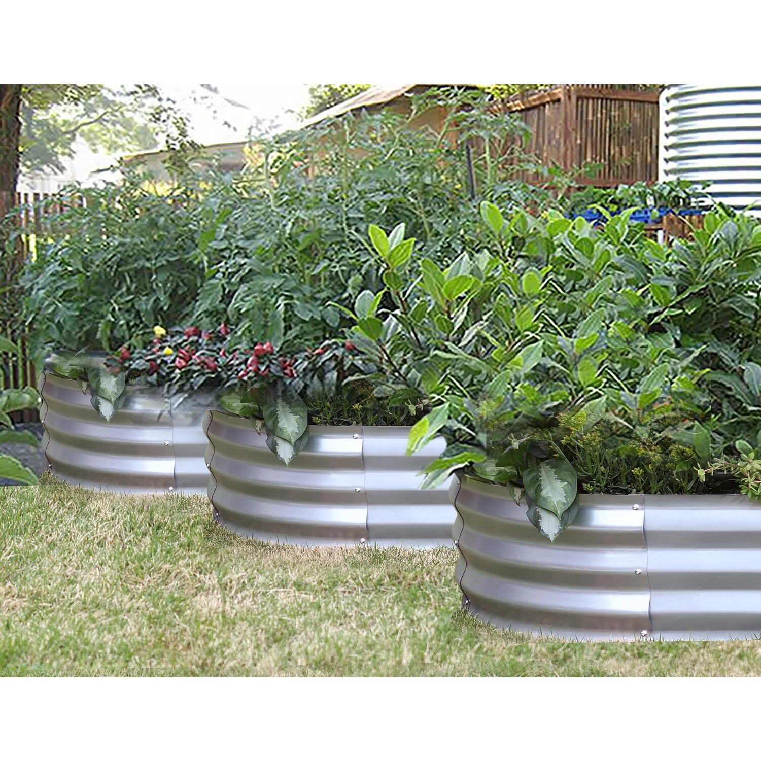 LuxenHome Silver 6ft x 3ft Oval Raised Galvanized Steel Garden Bed Planter