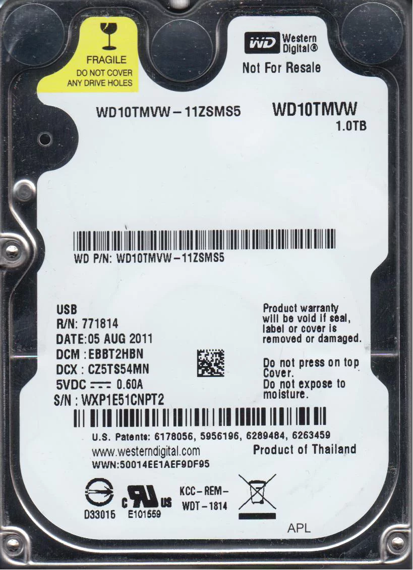 WD10TMVW-11ZSMS5, DCM EBBT2HBN, Western Digital 1TB USB 2.5 Hard Drive