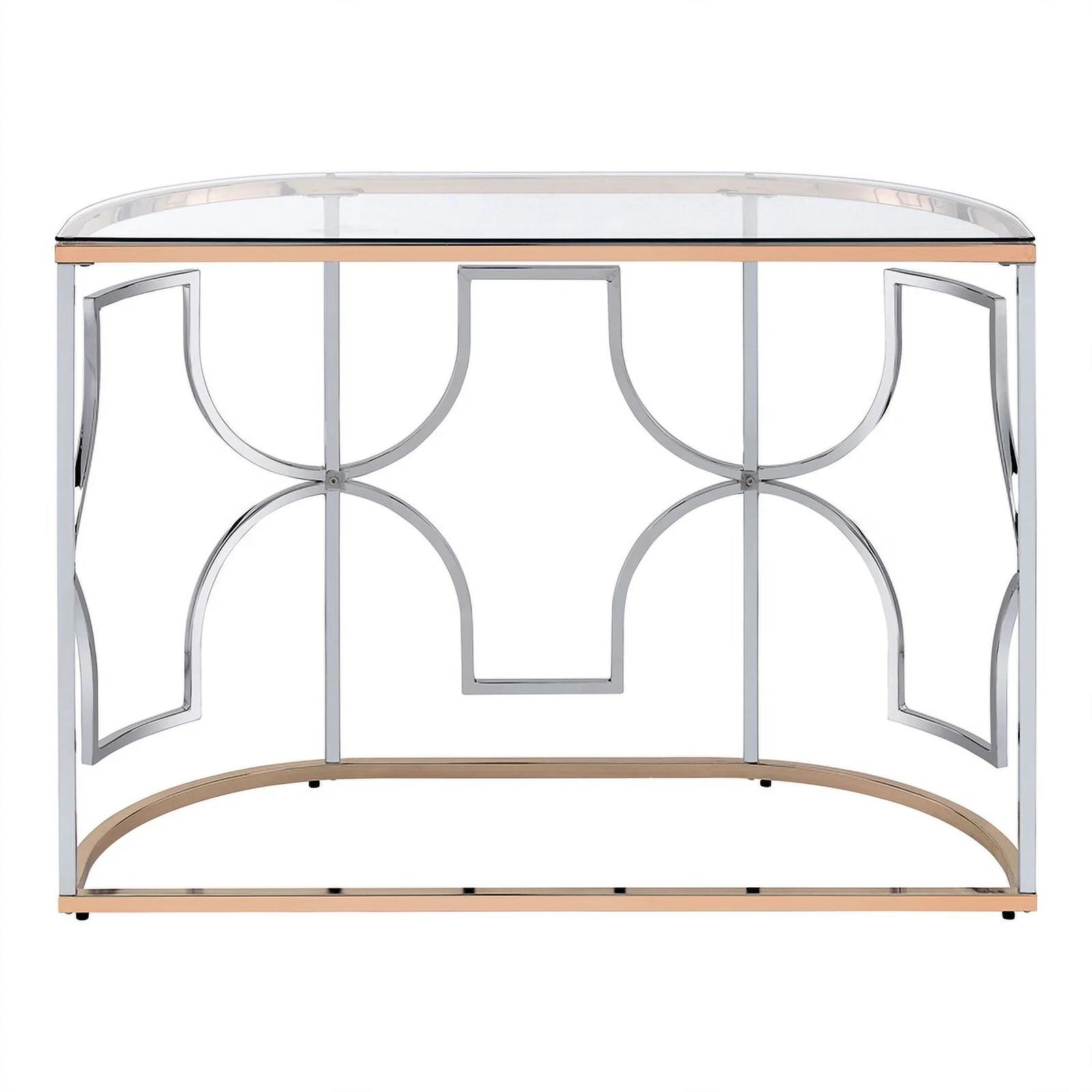 Furniture of America Sol Glam Glass Top Sofa Table in Chrome and Gold