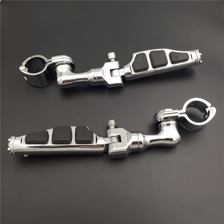 HTT-MOTOR Chrome Short Angled Peg Mounting Kit with Flat End Foot Peg Footrest For Bike with 1-1/2 inch (1.5
