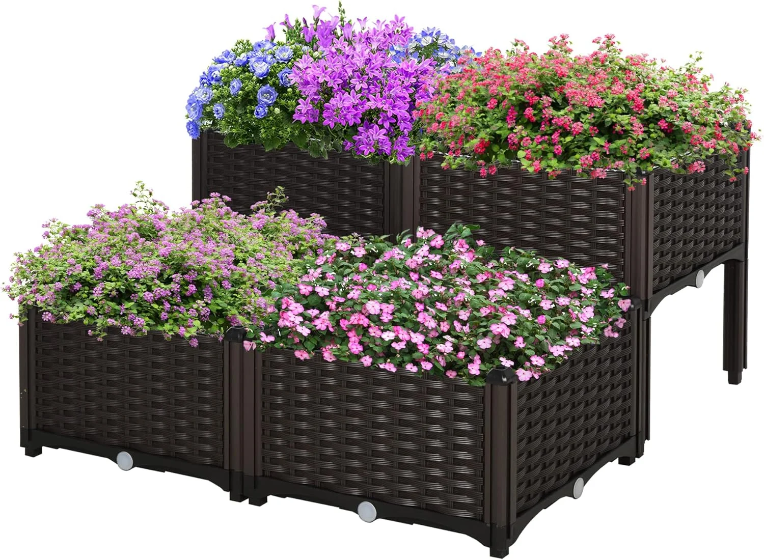 Outsunny 4 Piece Raised Garden Bed with Legs, Self-Watering Planter Box Raised Bed to Grow Flowers, Herbs & Vegetables, Brown