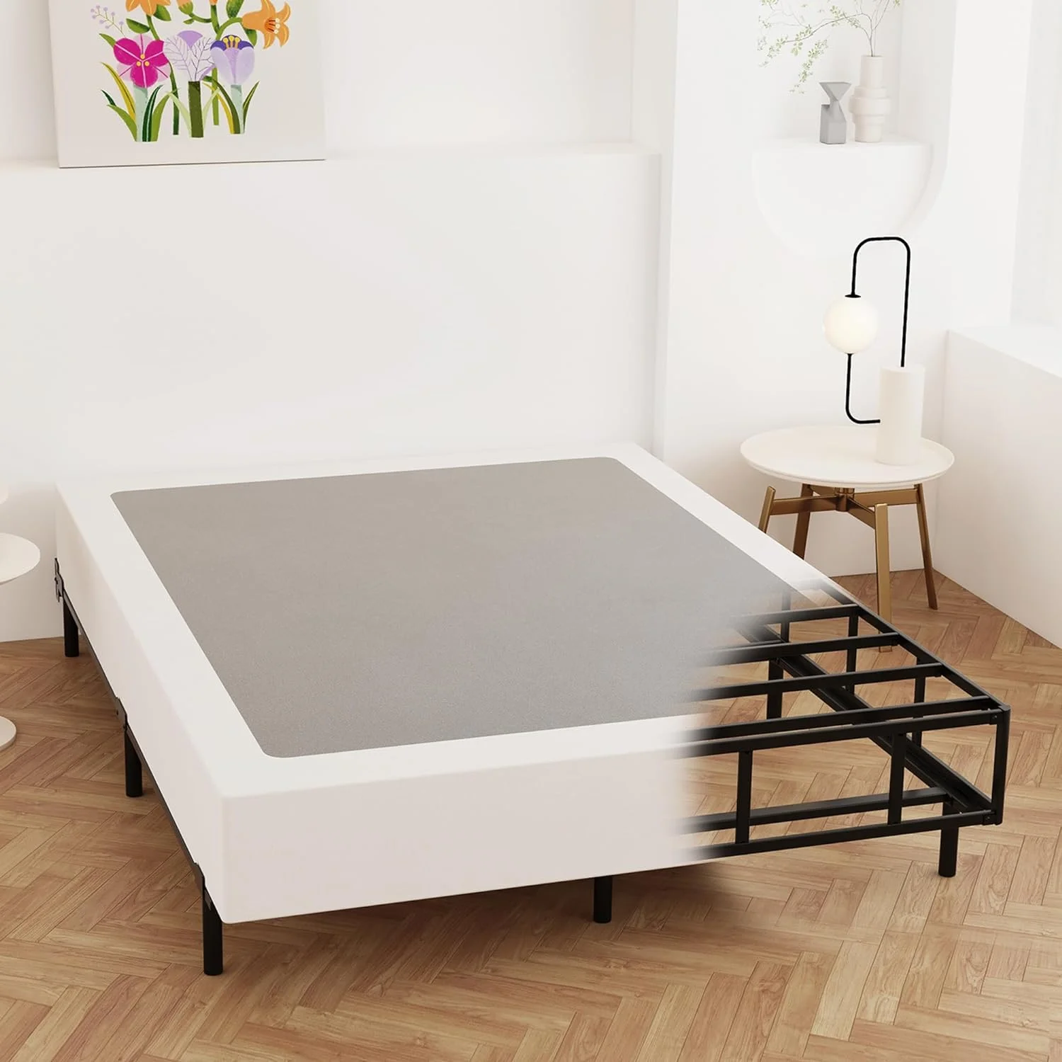 9 Inch Box Spring for Queen Bed, Heavy Duty Metal Box Spring Bed Base with Fabric Cover, Mattress Foundation, Easy Assembly, Noise Free, Black