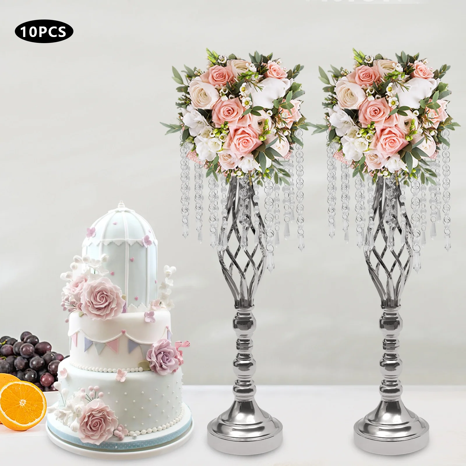 Miumaeov 10pcs Crystal Flower Vase Wedding Table Centerpieces Flower Stand 21.7inch Tall