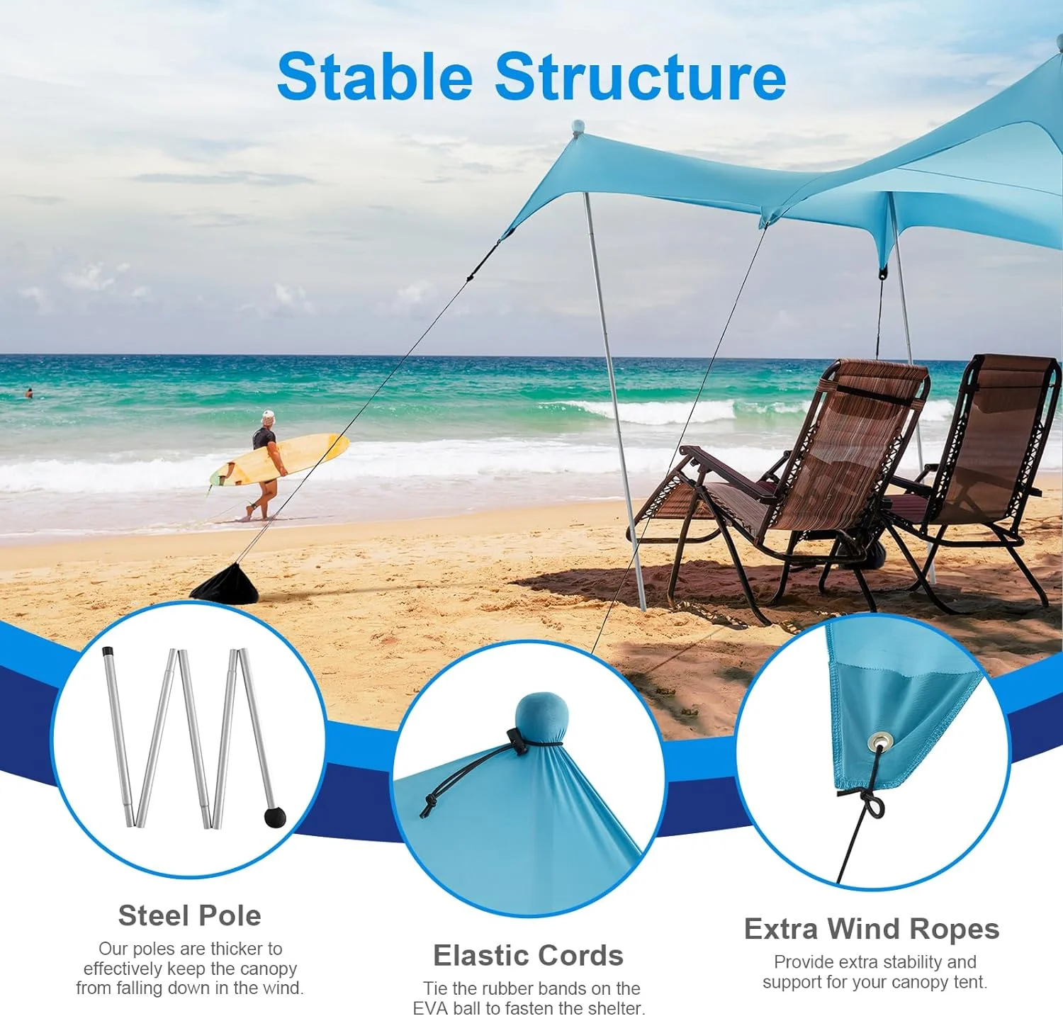YANPO UPF50+ Beach Tent Sun Shelter,10×10 FT Familly Beach Shade Fits 4-8 Person, Easy Setup Windproof Waterproof Beach Canopy