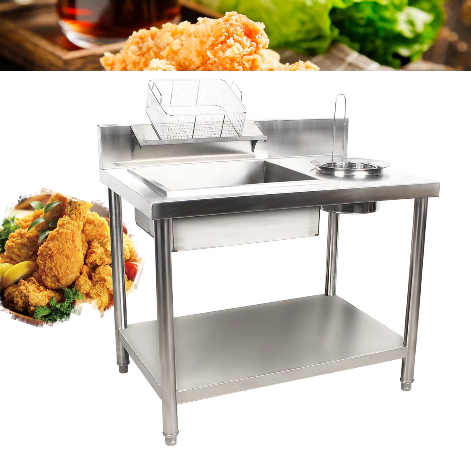 WUZSTAR Stainless Steel Fried Food Prep Station Worktable Commercial Breading Table, 39.37x25.2x37.4inch