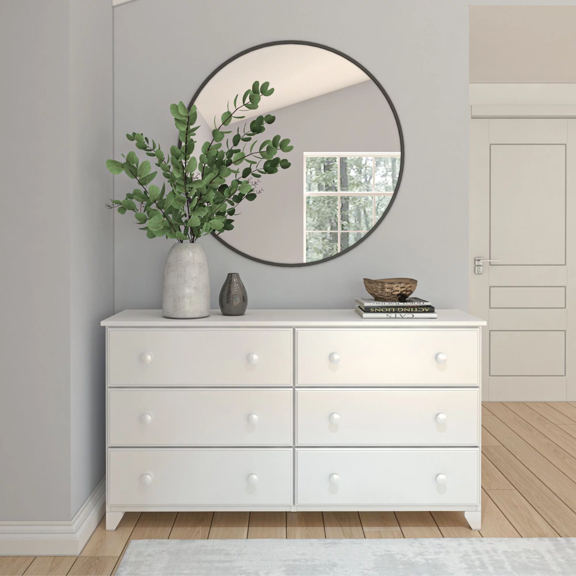 Plank+Beam 6 Drawer Dresser, Classic Chest of Storage Drawers, Solid Wood Dressers for Adults Bedroom, White