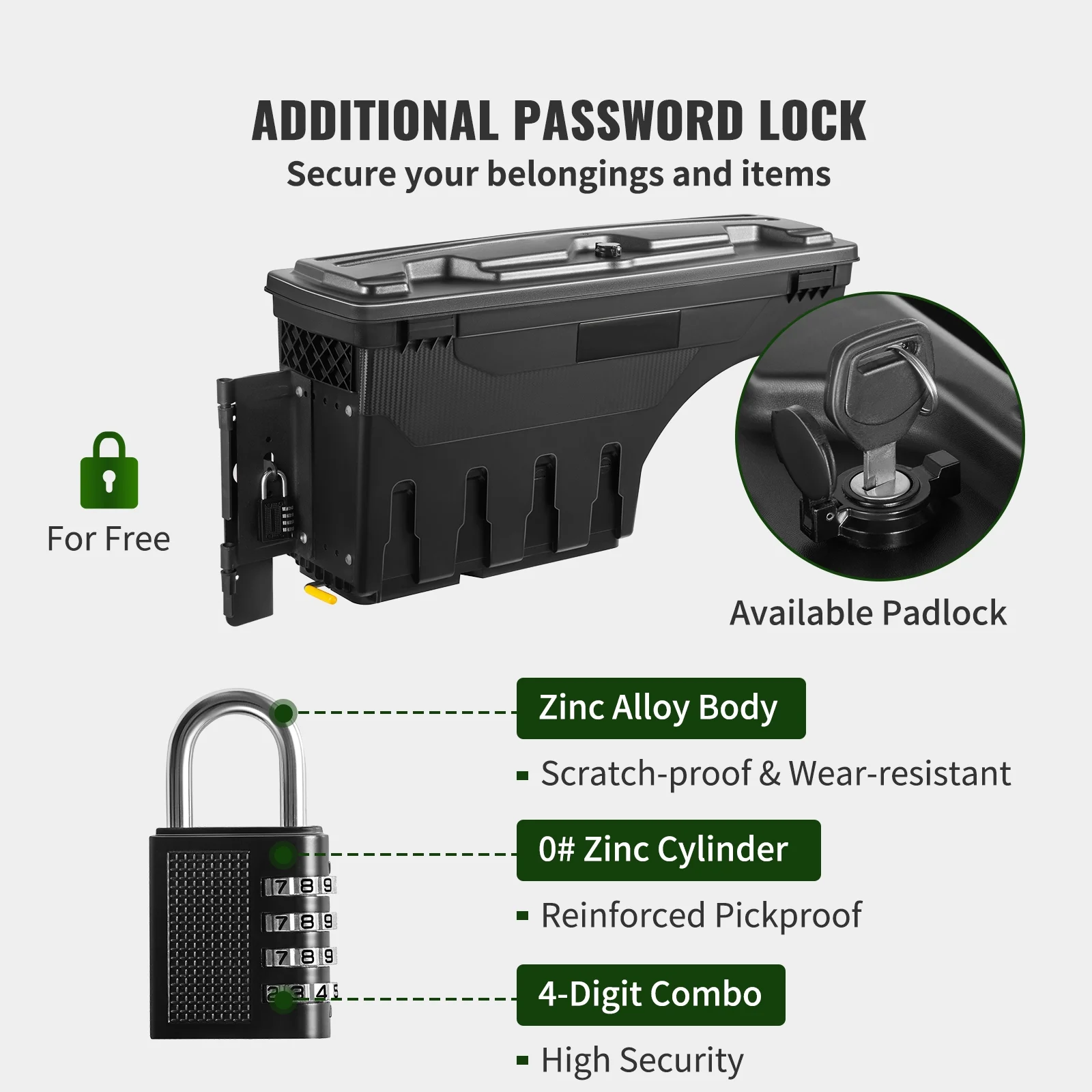 SKYSHALO Truck Bed Storage Box, 6.6 Gal/20 L Waterproof ABS Wheel Well Tool Box with Password Padlock, Lockable Lid, Compatible with Tundra 2007-2021, Driver Side, Black