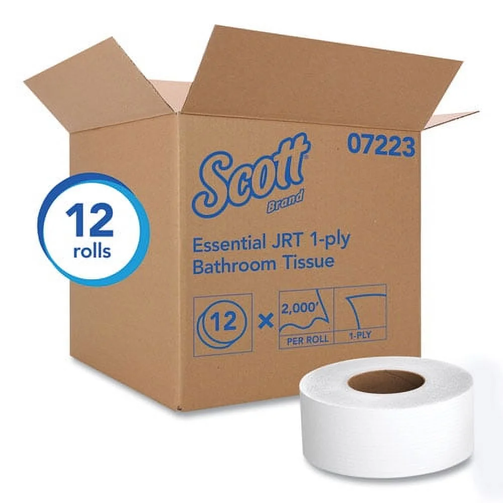 Essential JRT Jumbo Roll Bathroom Tissue, Septic Safe, 1-Ply, White, 3.55