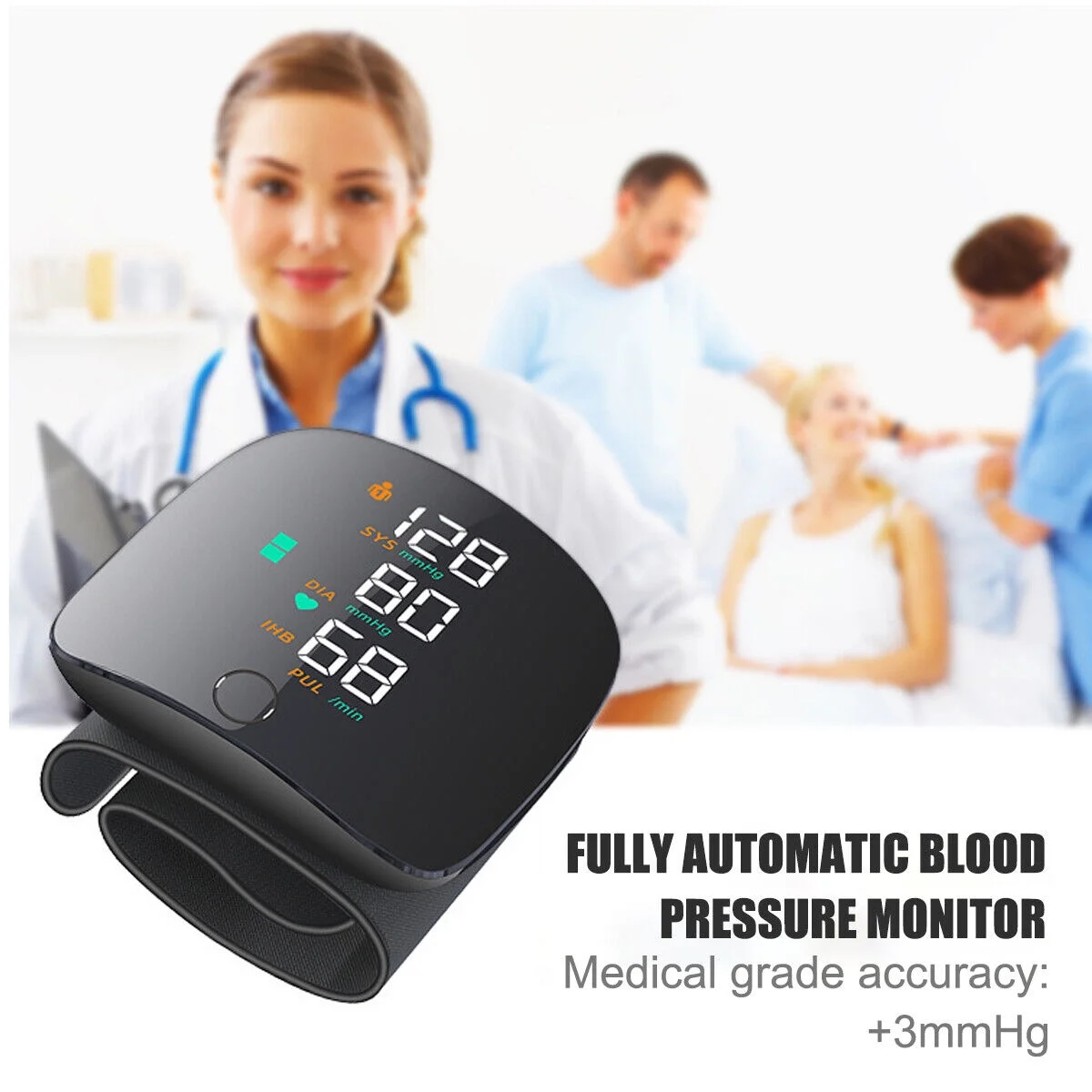 Wrist Blood Pressure Cuff LCD Display Automatic Voice Pulsometer Sphygmomanometer