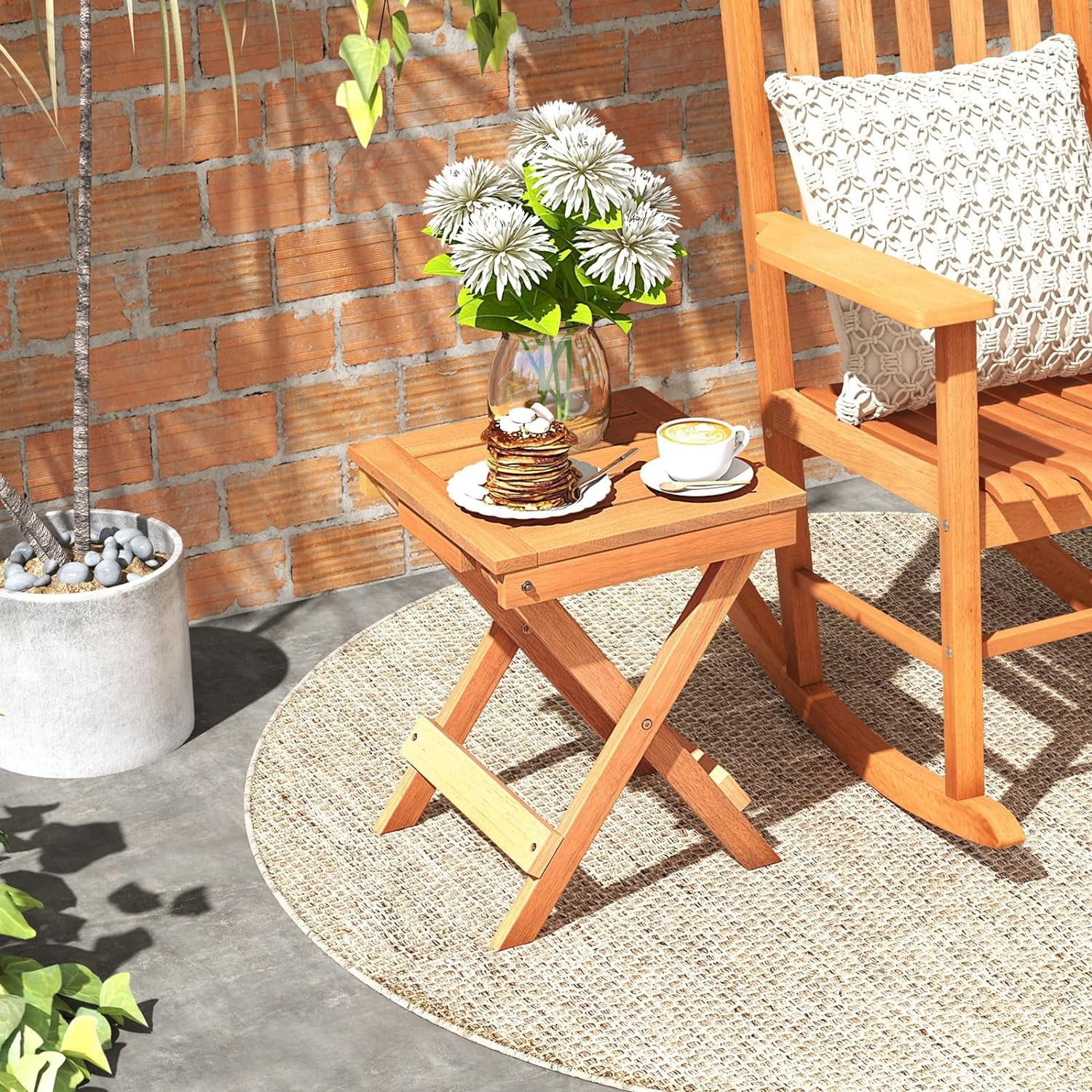 Outdoor Folding End Table, Wood Side Table Portable Folding Table, Foldable Side Table for Living Room, Bedroom, Balcony & Garden