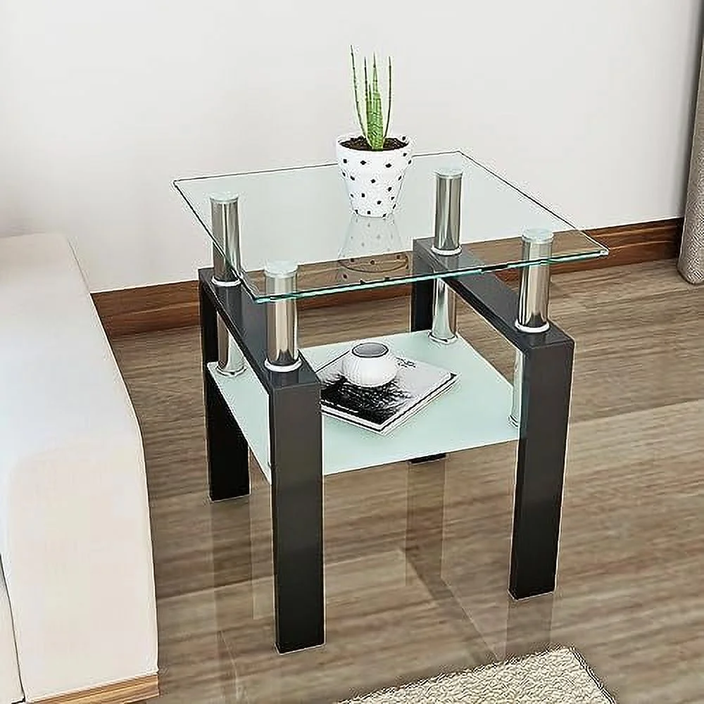JDZHAPPYLIFE Glass End Table  Modern Side Tables White Small Coffee Table Living Room Table Square Nightstand  Tempered Glass Top Home  (White  2 pcs)