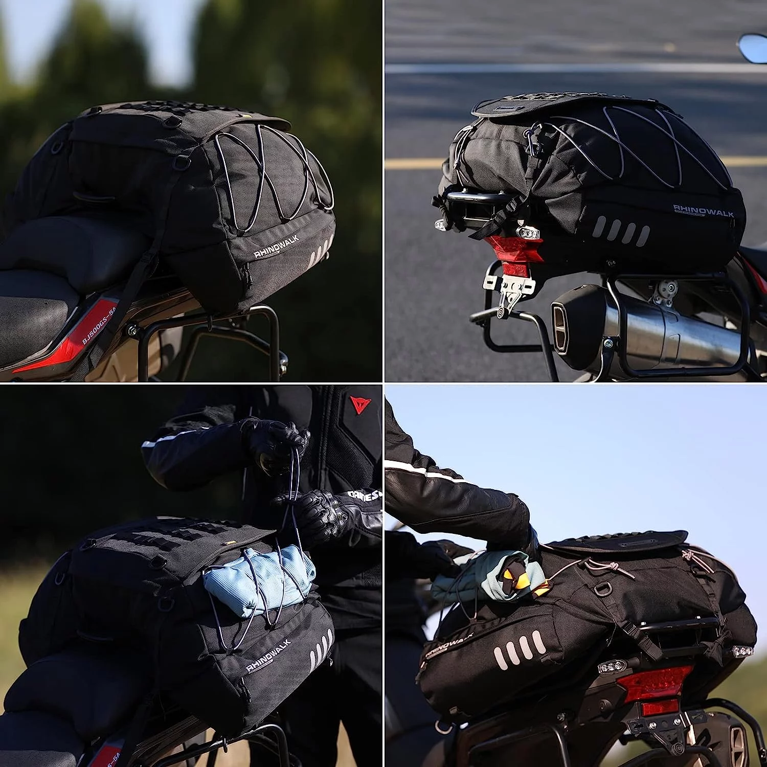 Rhinowalk Motorcycle Saddle Bags Motor Expandable Cargo Bag Powersports Rack Bag Trunk Luggage Bag 35L-50L, Black