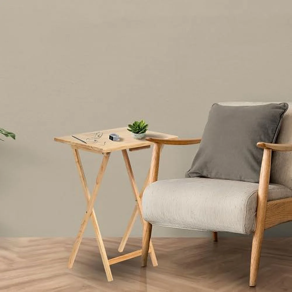 SQHJV Folding TV Tray Table & Snack Table with  Rack  Natural - 5 Piece Set