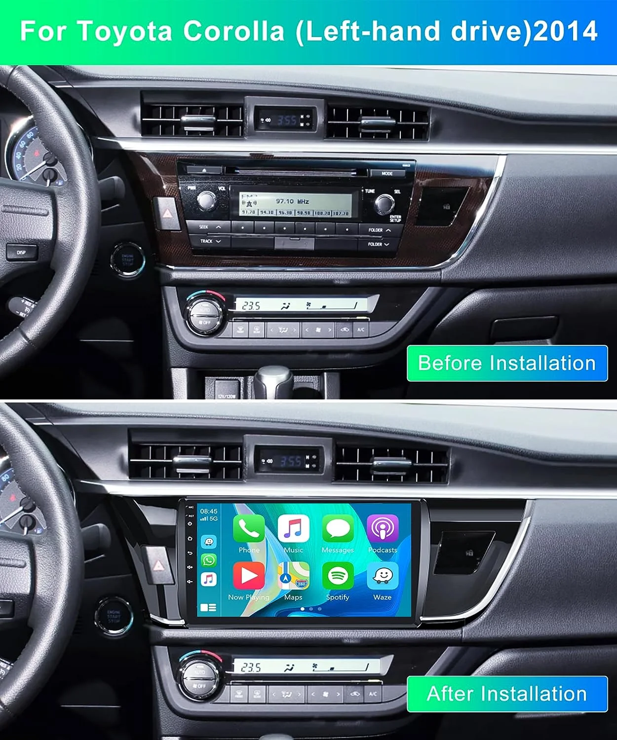 THONZER for Toyota Corolla 2013-2016 Android Car Stereo with Wireless Carplay, 10.1 Inch Touch Screen Car Radio with GPS Navigation Bluetooth FM HiFi WiFi Android Auto + Backup Camera