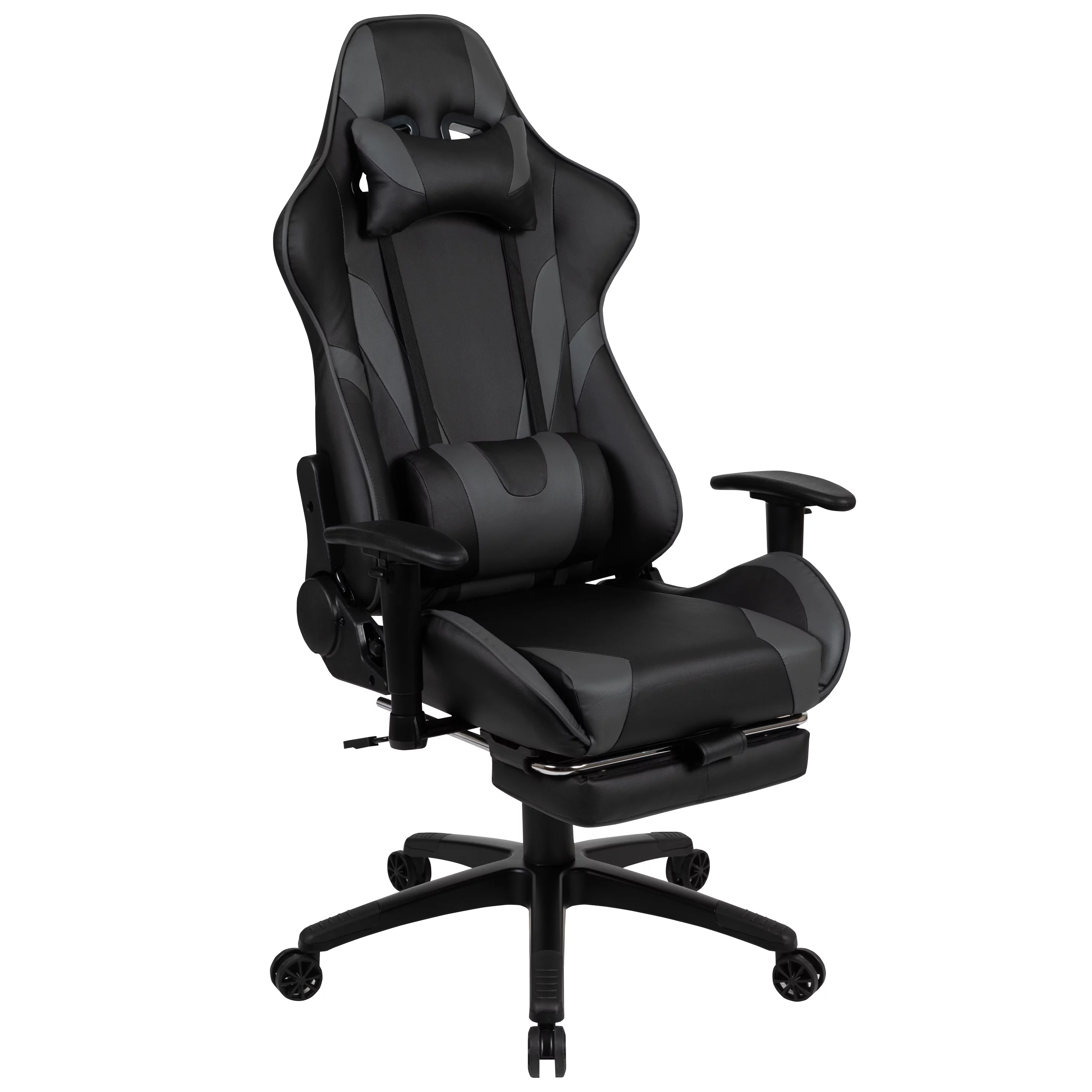 Emma + Oliver Z300 Gaming Chair Racing Office Ergonomic Computer Chair with Fully Reclining Back and Slide-Out Footrest in Gray LeatherSoft