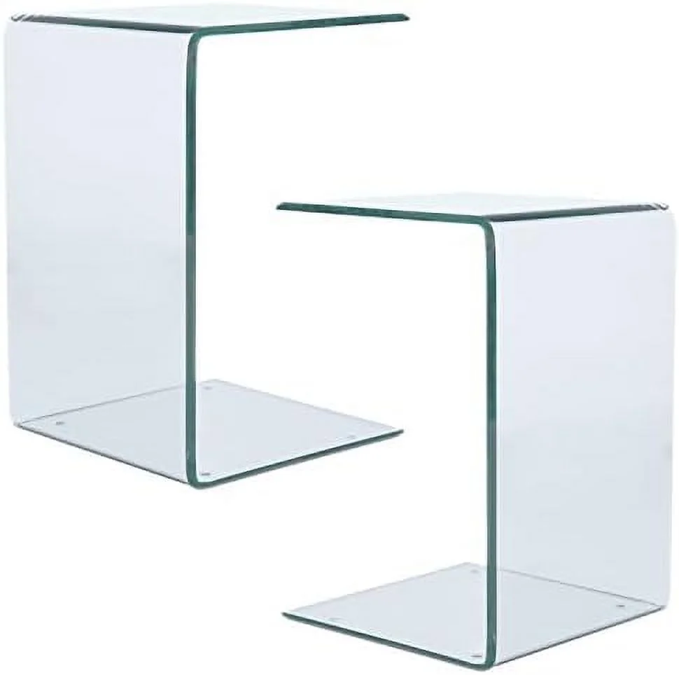 TJUNBOLIFE 2PCS Slim Glass End Table  Sofa  Coach Table Set of 2  C-Shaped Couch Table for Living Room and Small Spaces