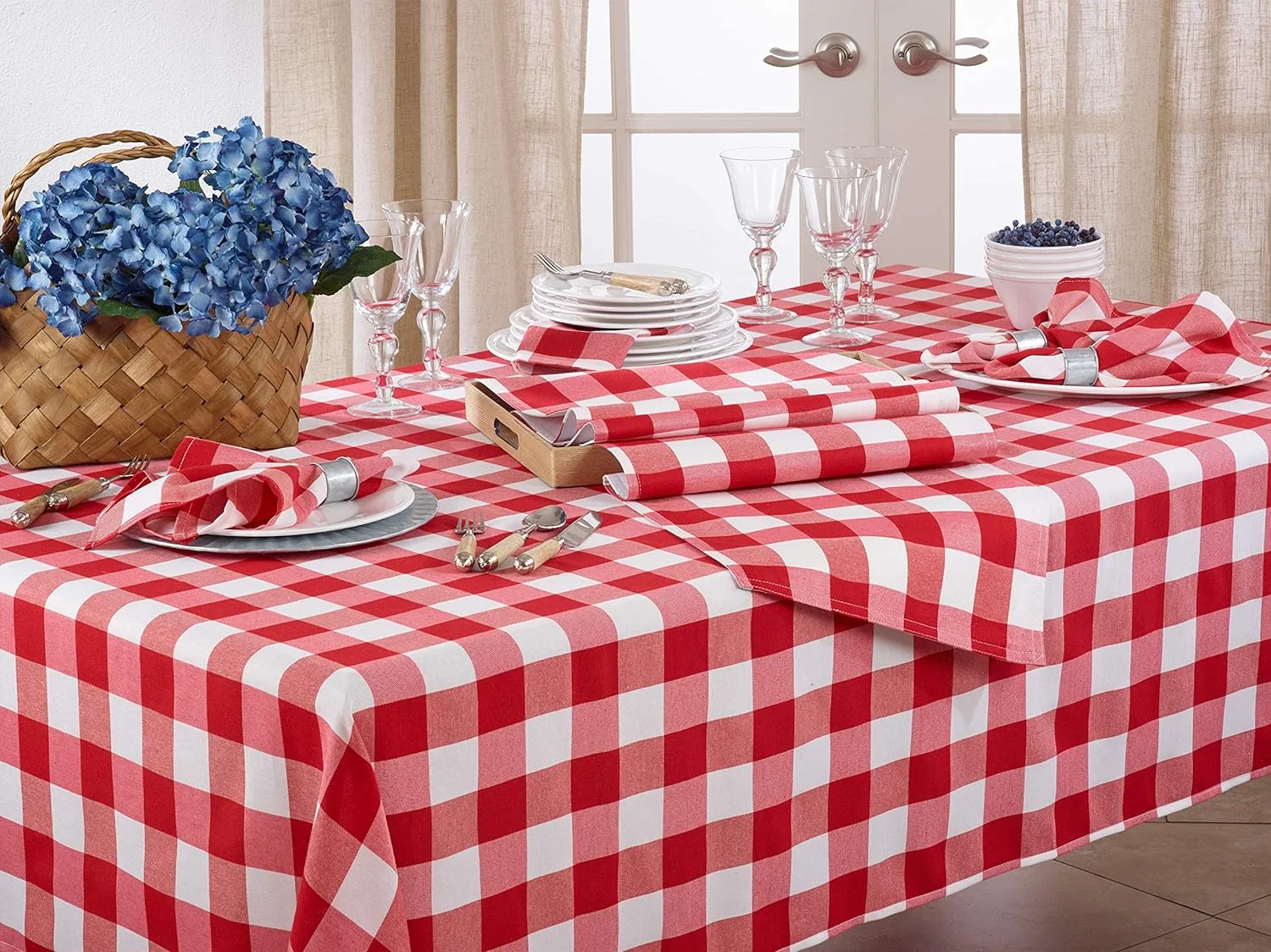 Cotton Blend Buffalo Plaid Tablecloth, 70