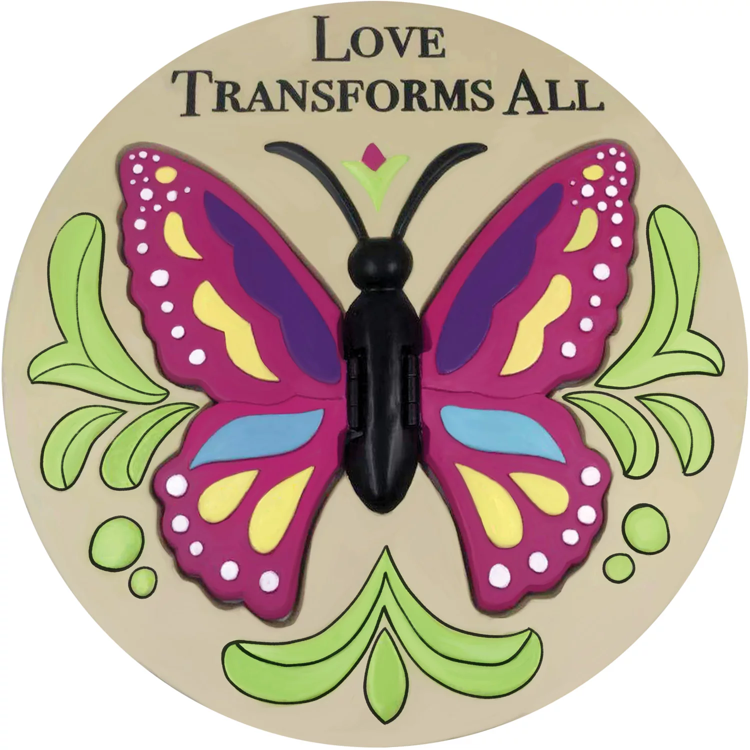 Love Transforms Us, Butterfly with 3D Wings, Round Garden Stone