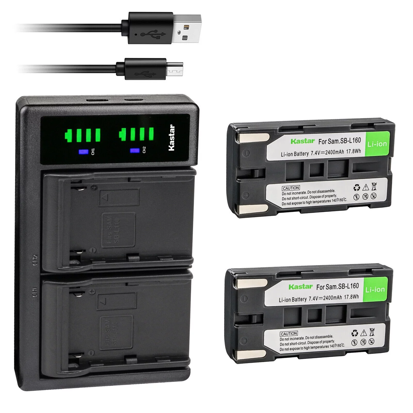 Kastar 2-Pack SB-L160 Battery and LTD2 USB Charger Replacement for Samsung VP-W61, VP-W61D, VP-W63, VP-W70, VP-W70U, VP-W71, VP-W75, VP-W75D, VP-W80, VP-W80U, VP-W87, VP-W87D Camera