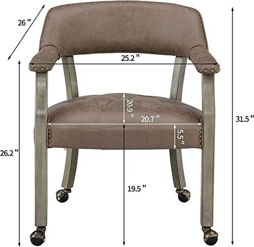 GVJMTKP Dining Chair with Casters  Kitchen Table Chair with Caster & Arms  Roller Poker Table Chairs with Wheels  Wood Captains Game Table Rolling Chairs(Espresso&Wine Red 1910WR)