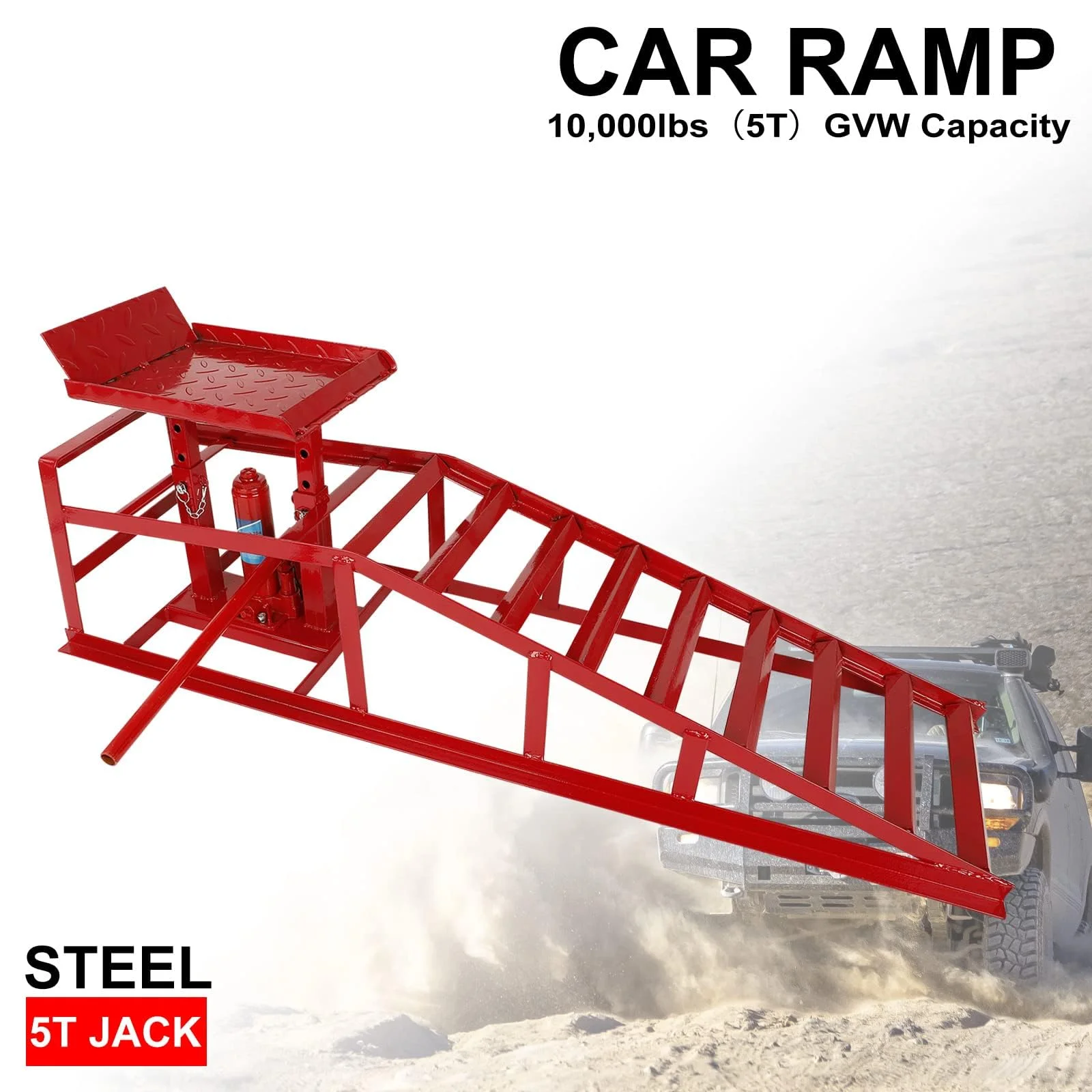 Confote Hydraulic Car Ramp 10000 lbs 5T Hydraulic Ramp with Hydraulic Jack for Auto Car Truck ,1-Pack